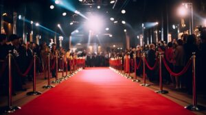 Red carpet with stanchions to block the crowd